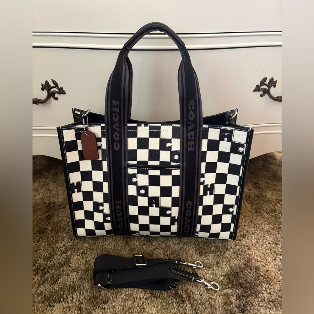 Coach Black and White Checkered Smith Tote Bag